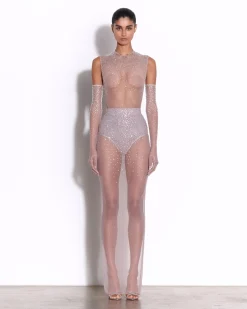 Alex Perry Column Skirt in Crystal Mesh