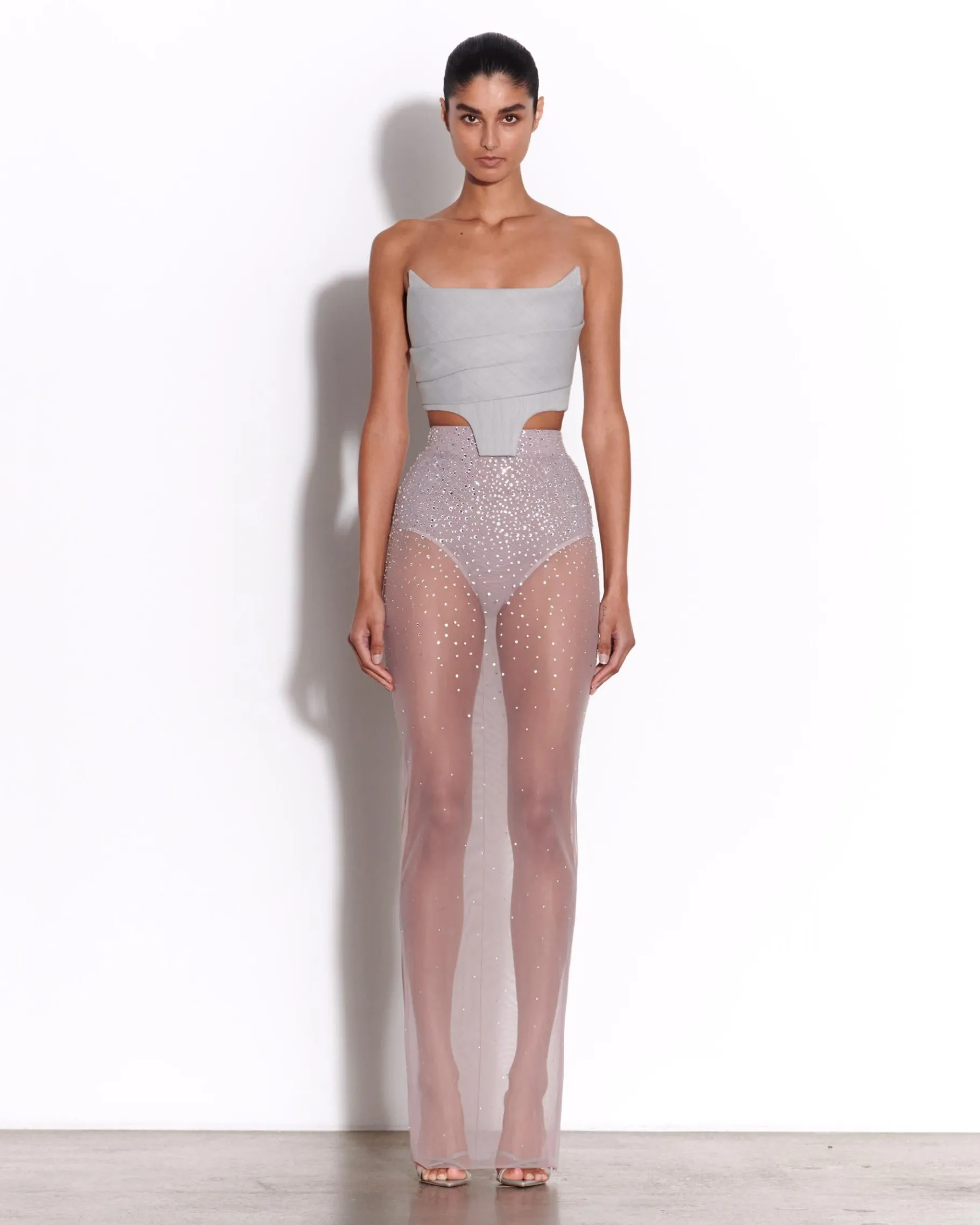 Alex Perry Column Skirt in Crystal Mesh