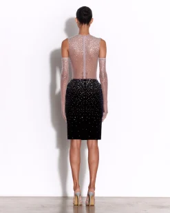 Alex Perry Crew Bodysuit in Crystal Mesh