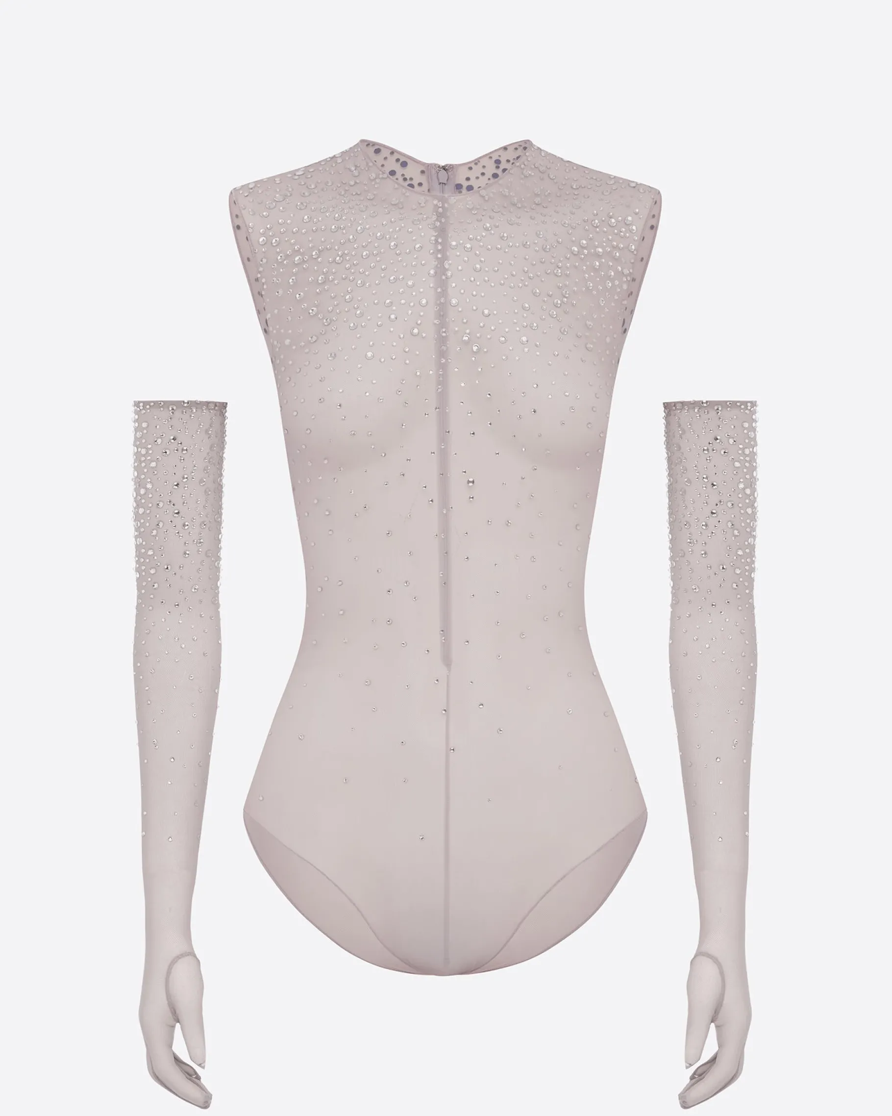 Alex Perry Crew Bodysuit in Crystal Mesh