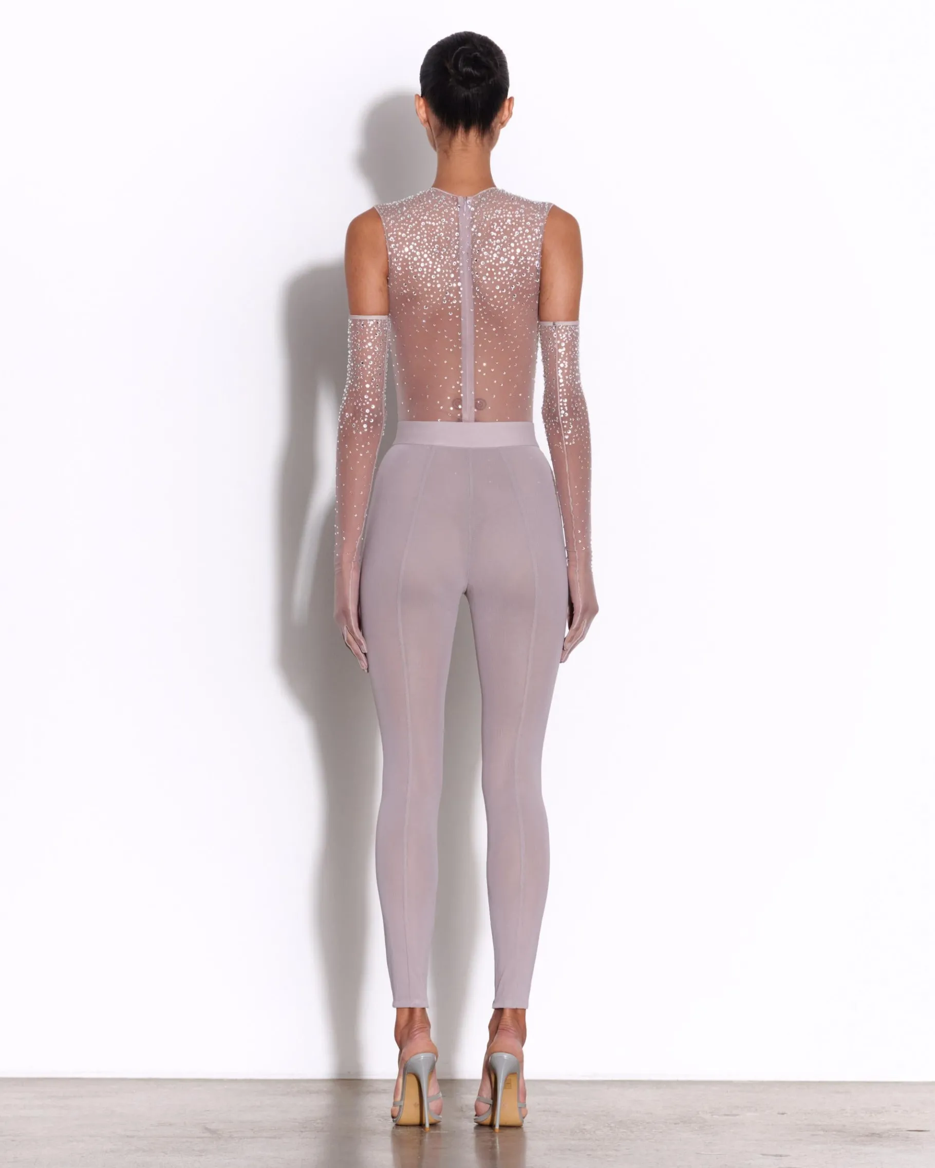 Alex Perry Crew Bodysuit in Crystal Mesh