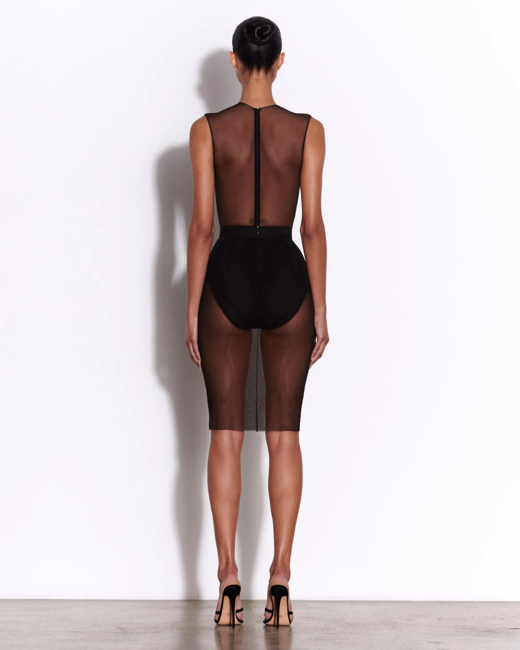 Alex Perry Crew Bodysuit in Fine Mesh