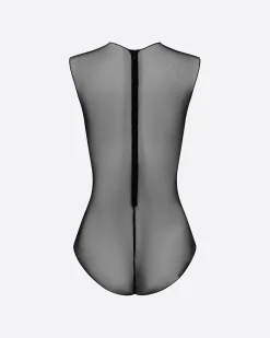 Alex Perry Crew Bodysuit in Fine Mesh
