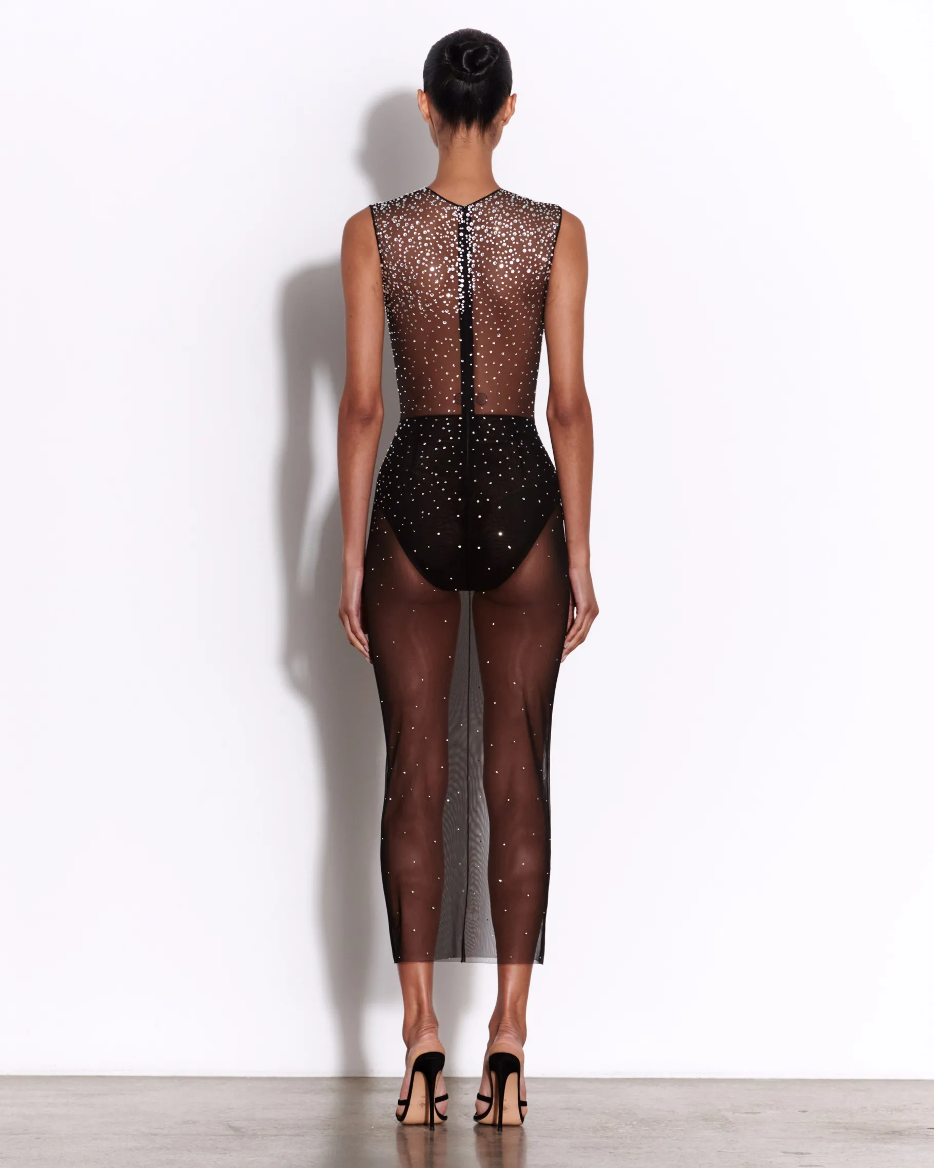 Alex Perry Crew Column in Crystal Mesh