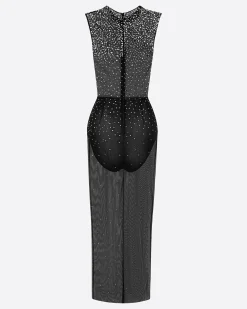 Alex Perry Crew Column in Crystal Mesh