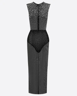 Alex Perry Crew Column in Crystal Mesh