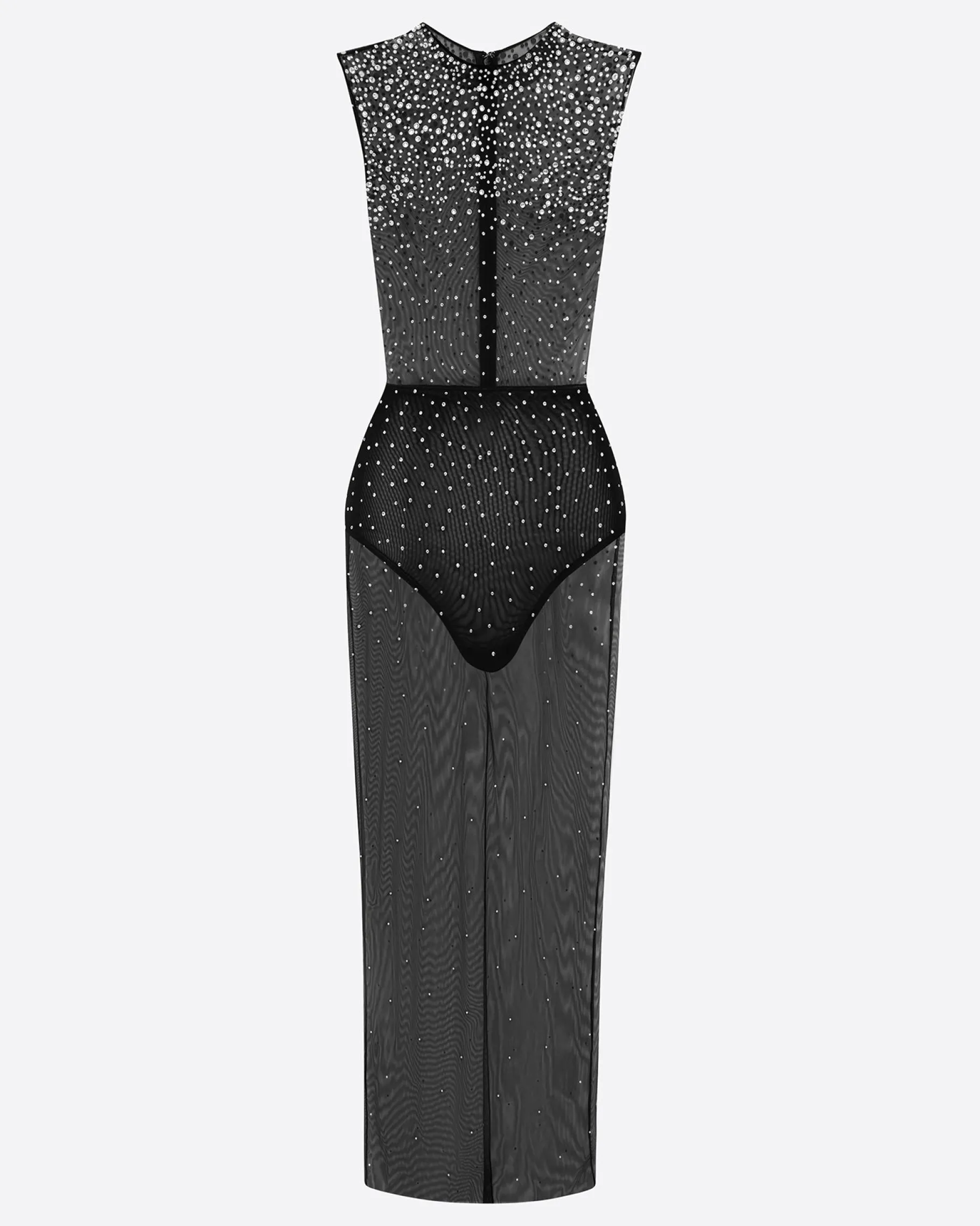 Alex Perry Crew Column in Crystal Mesh