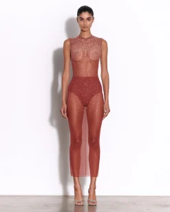 Alex Perry Crew Column in Crystal Mesh