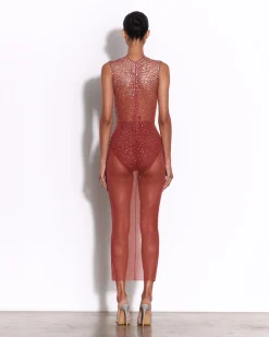 Alex Perry Crew Column in Crystal Mesh
