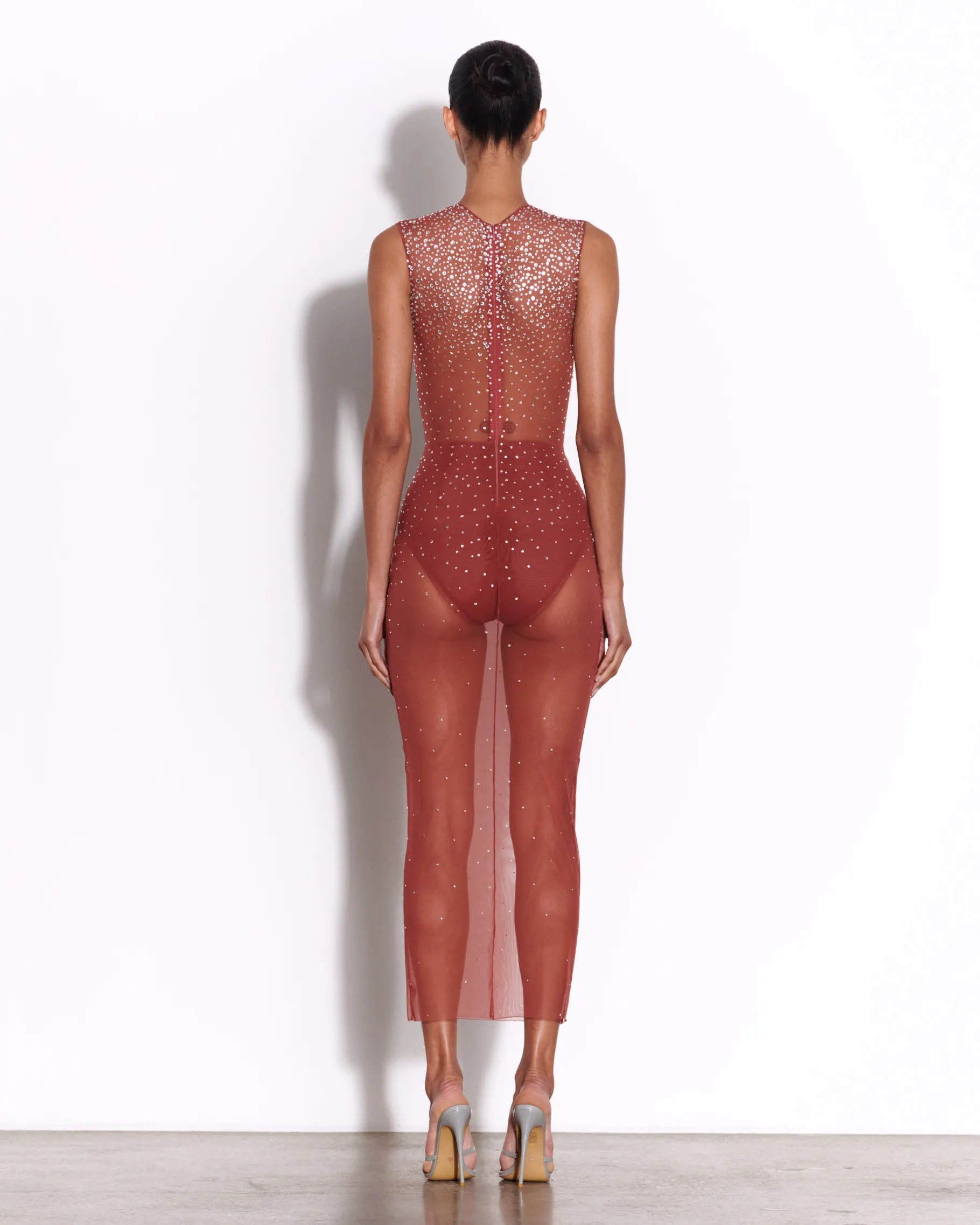 Alex Perry Crew Column in Crystal Mesh