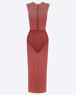 Alex Perry Crew Column in Crystal Mesh