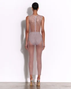 Alex Perry Crew Column in Crystal Mesh