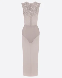 Alex Perry Crew Column in Crystal Mesh