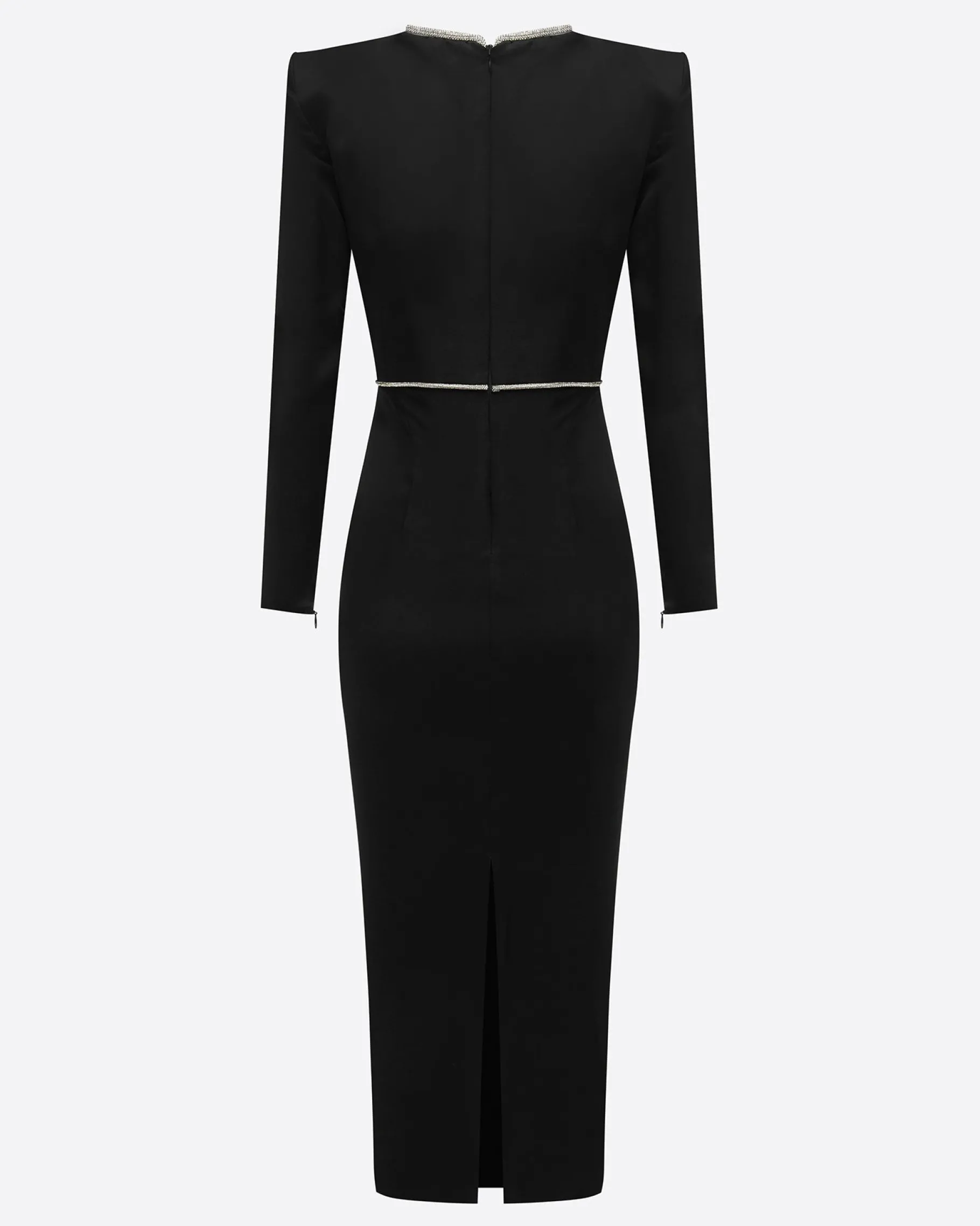Alex Perry Crystal Trimmed Long Sleeve Dress in Satin