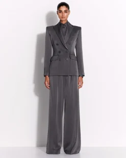 Alex Perry Double Breasted Fitted Blazer in Satin Crepe