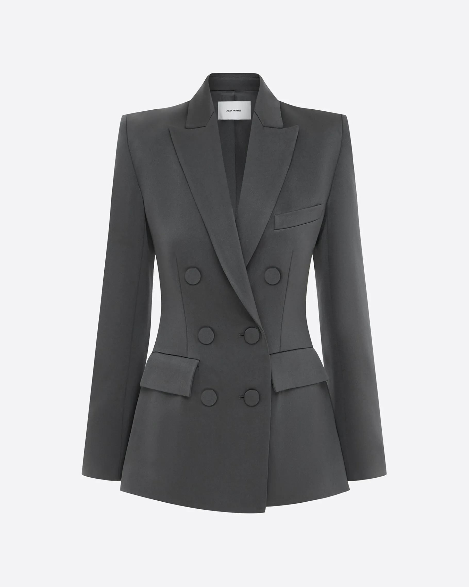 Alex Perry Double Breasted Fitted Blazer in Satin Crepe