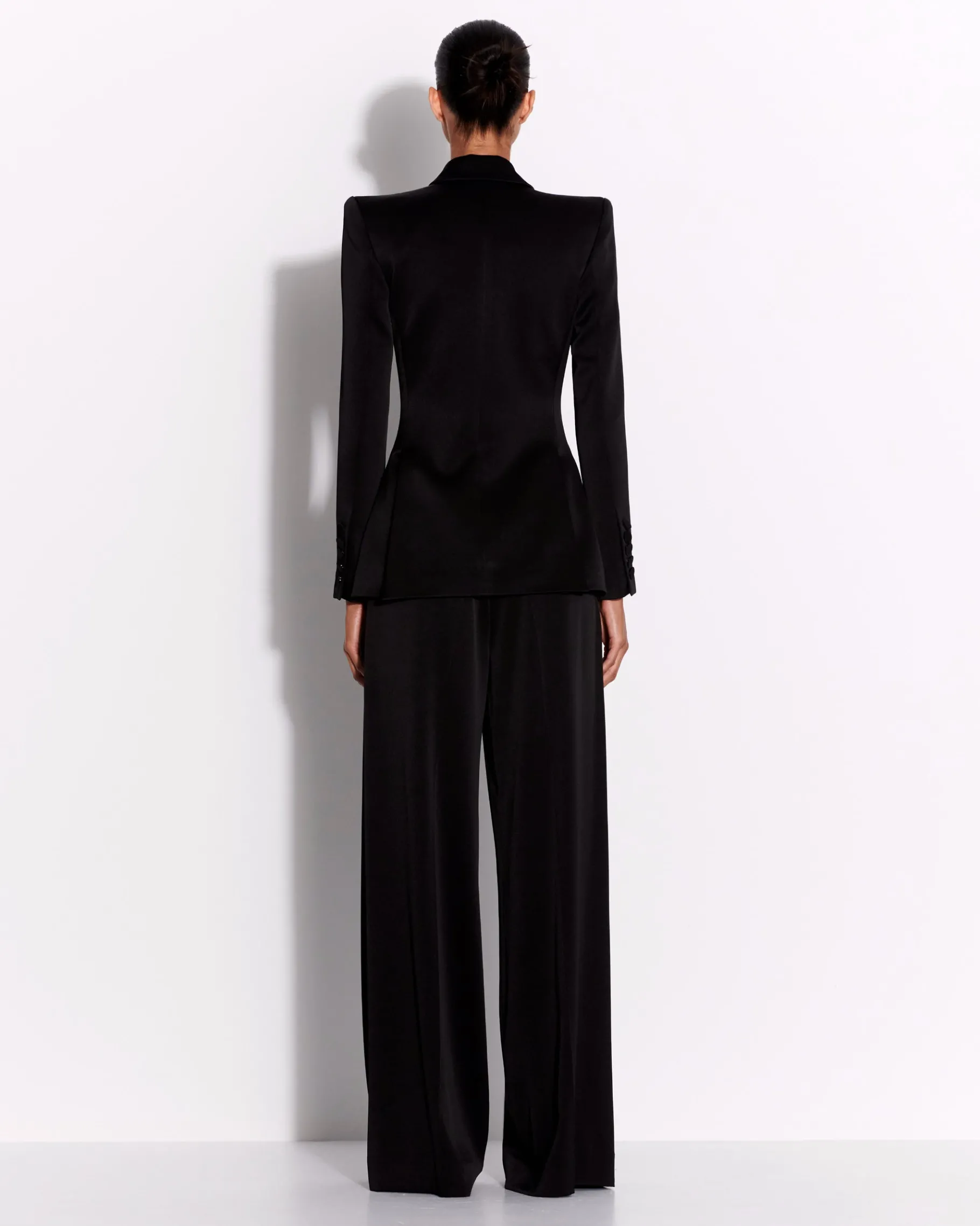 Alex Perry Double Breasted Fitted Blazer in Satin Crepe
