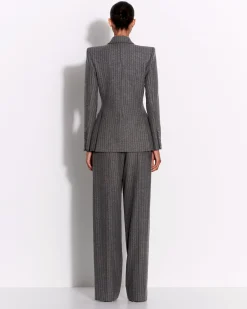 Alex Perry Double Breasted Fitted Blazer in Wool Pinstripe
