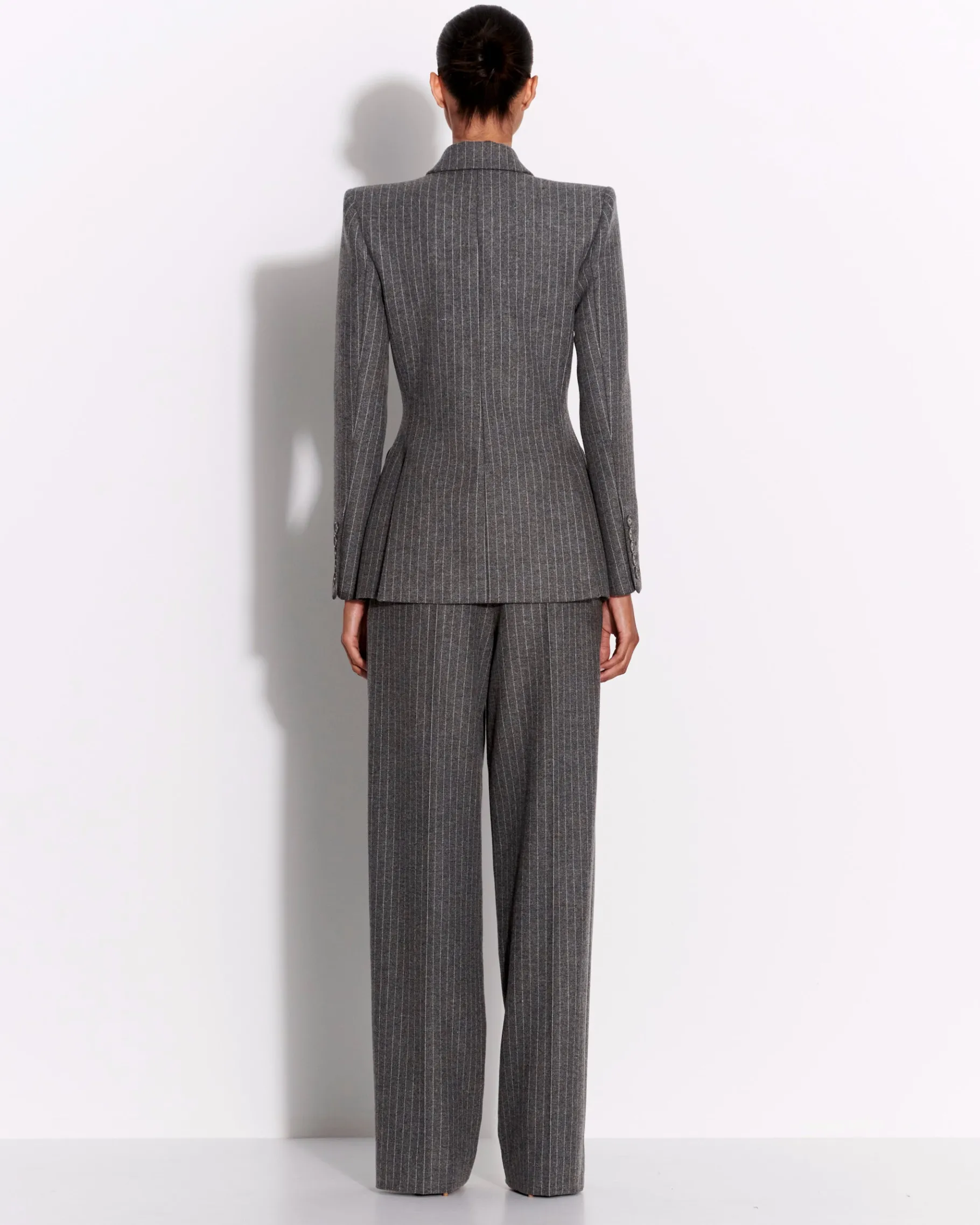 Alex Perry Double Breasted Fitted Blazer in Wool Pinstripe