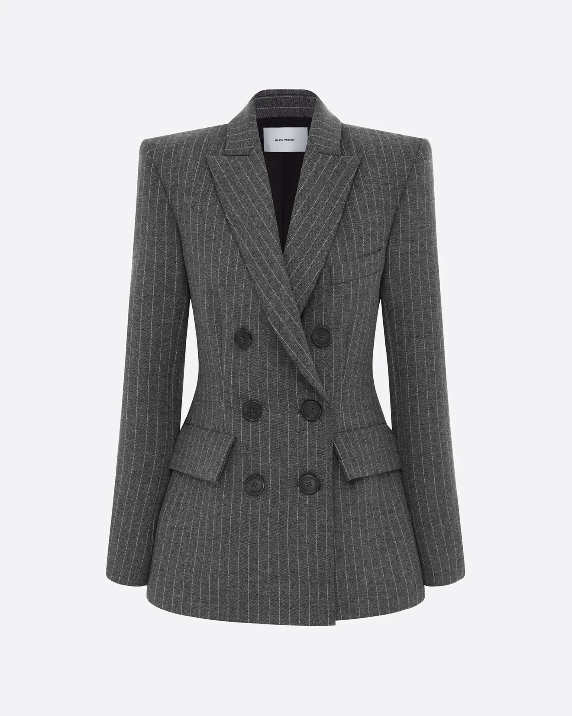 Alex Perry Double Breasted Fitted Blazer in Wool Pinstripe