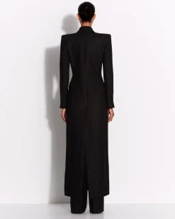 Alex Perry Double Breasted Fitted Coat in Wool Pinstripe