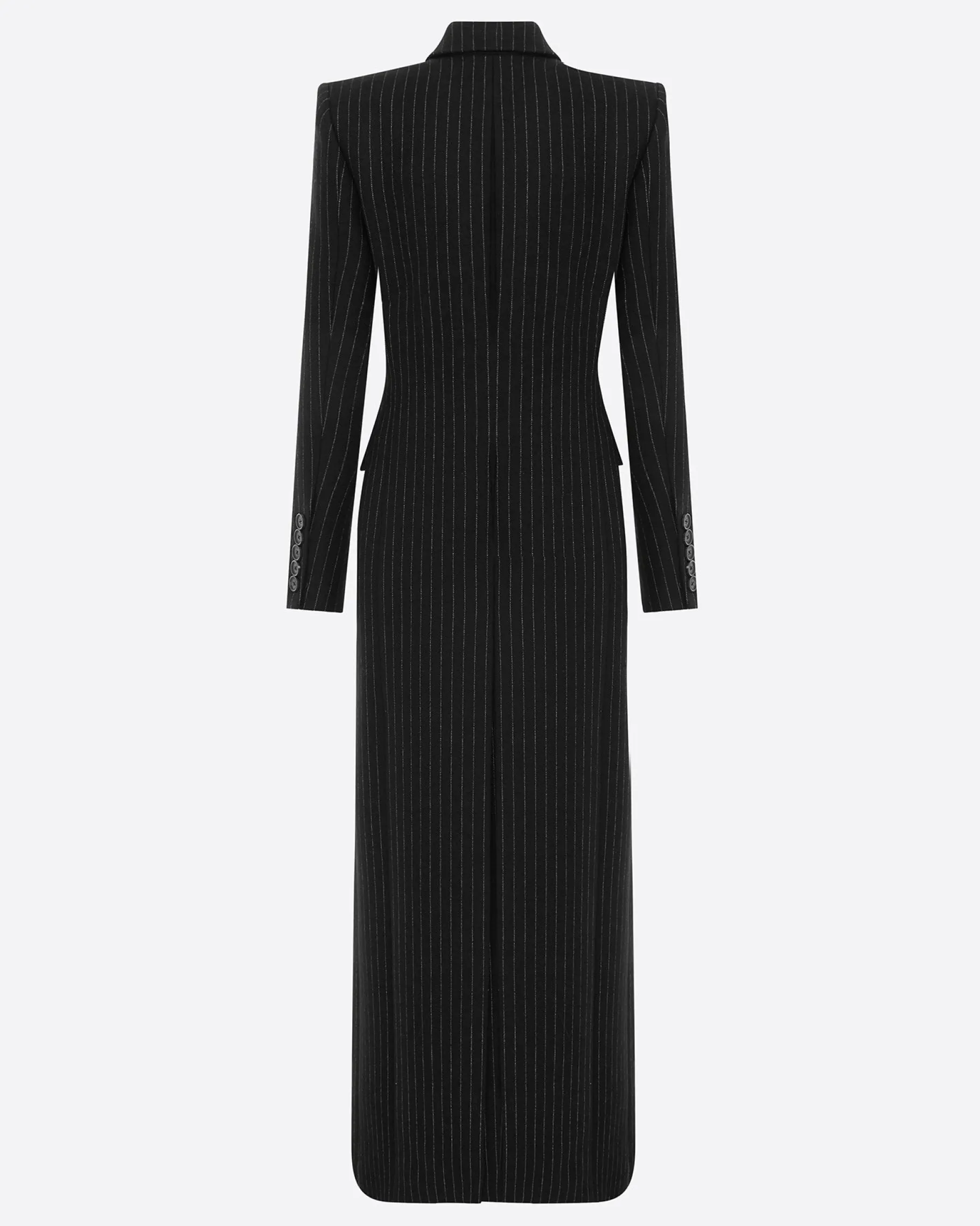Alex Perry Double Breasted Fitted Coat in Wool Pinstripe