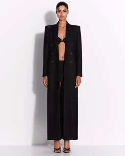 Alex Perry Double Breasted Fitted Coat in Wool Pinstripe
