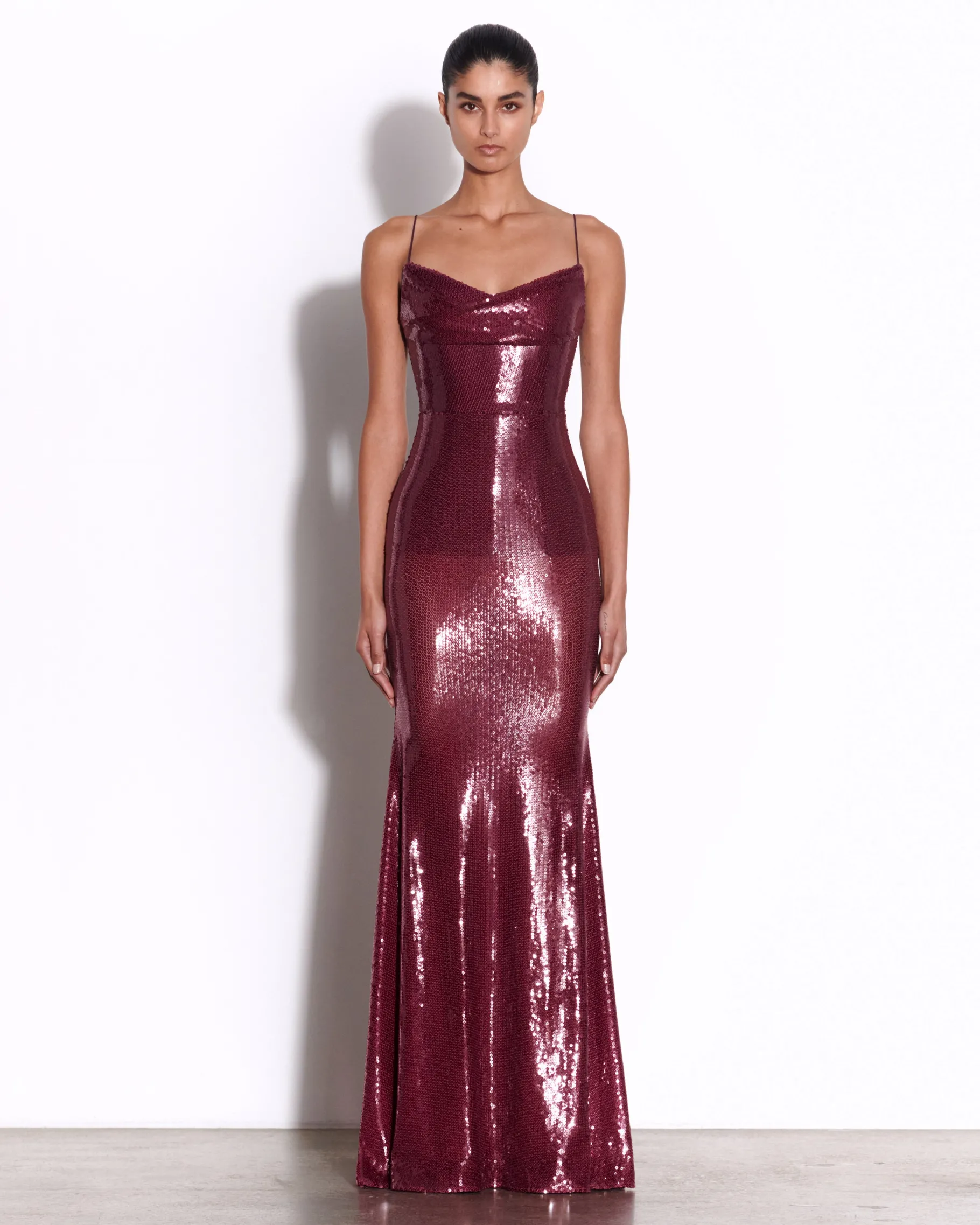 Alex Perry Draped Longline Corset Gown in Sequin