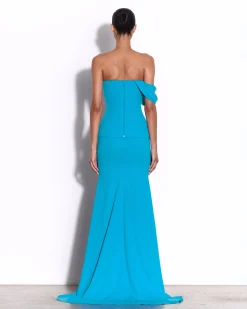 Alex Perry Draped Sleeve Longline Corset Gown in Crepe