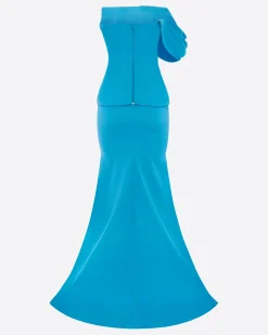 Alex Perry Draped Sleeve Longline Corset Gown in Crepe