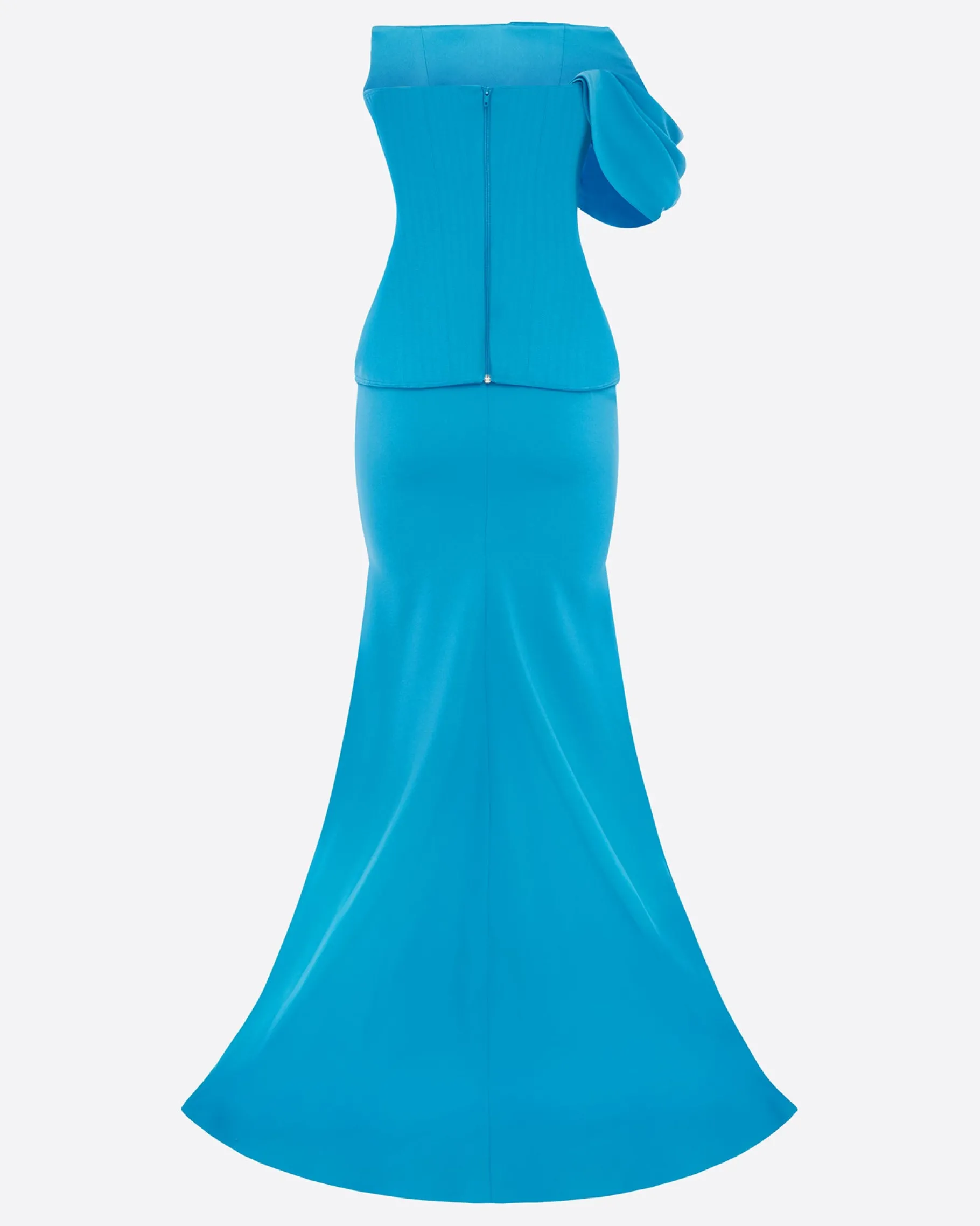 Alex Perry Draped Sleeve Longline Corset Gown in Crepe