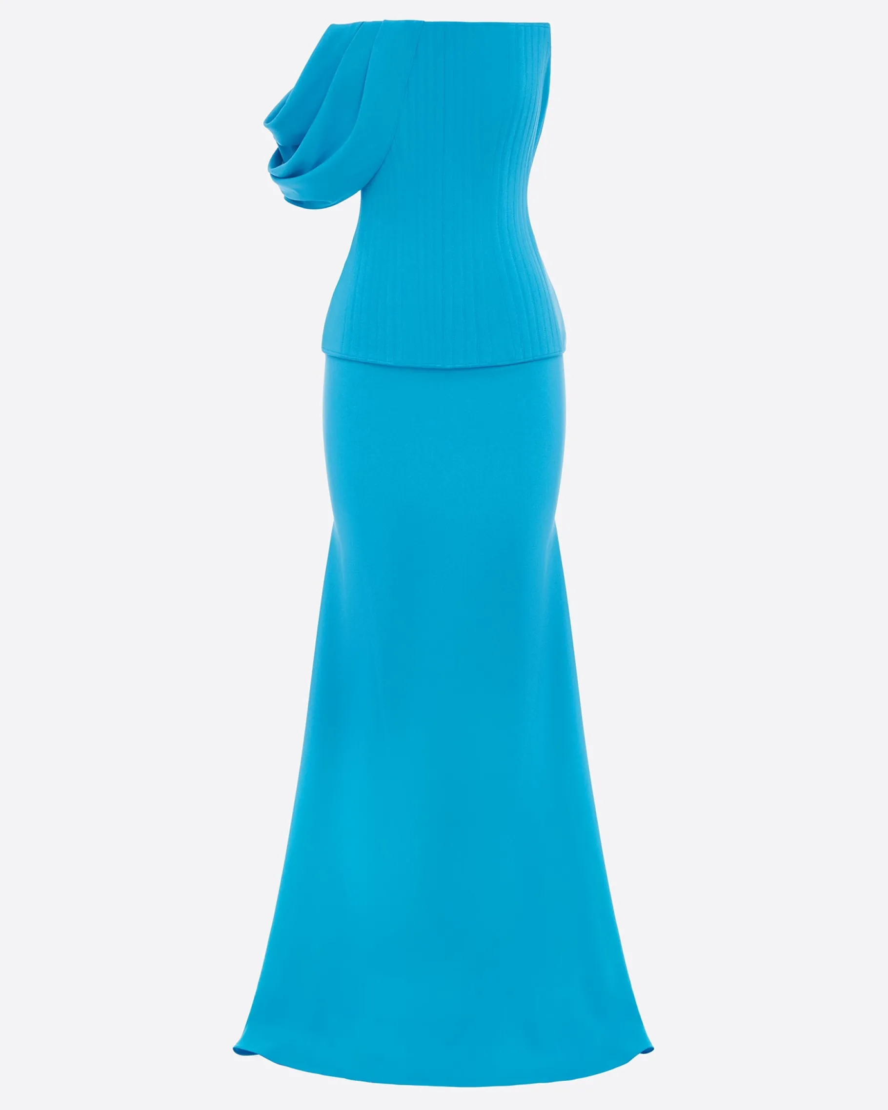 Alex Perry Draped Sleeve Longline Corset Gown in Crepe