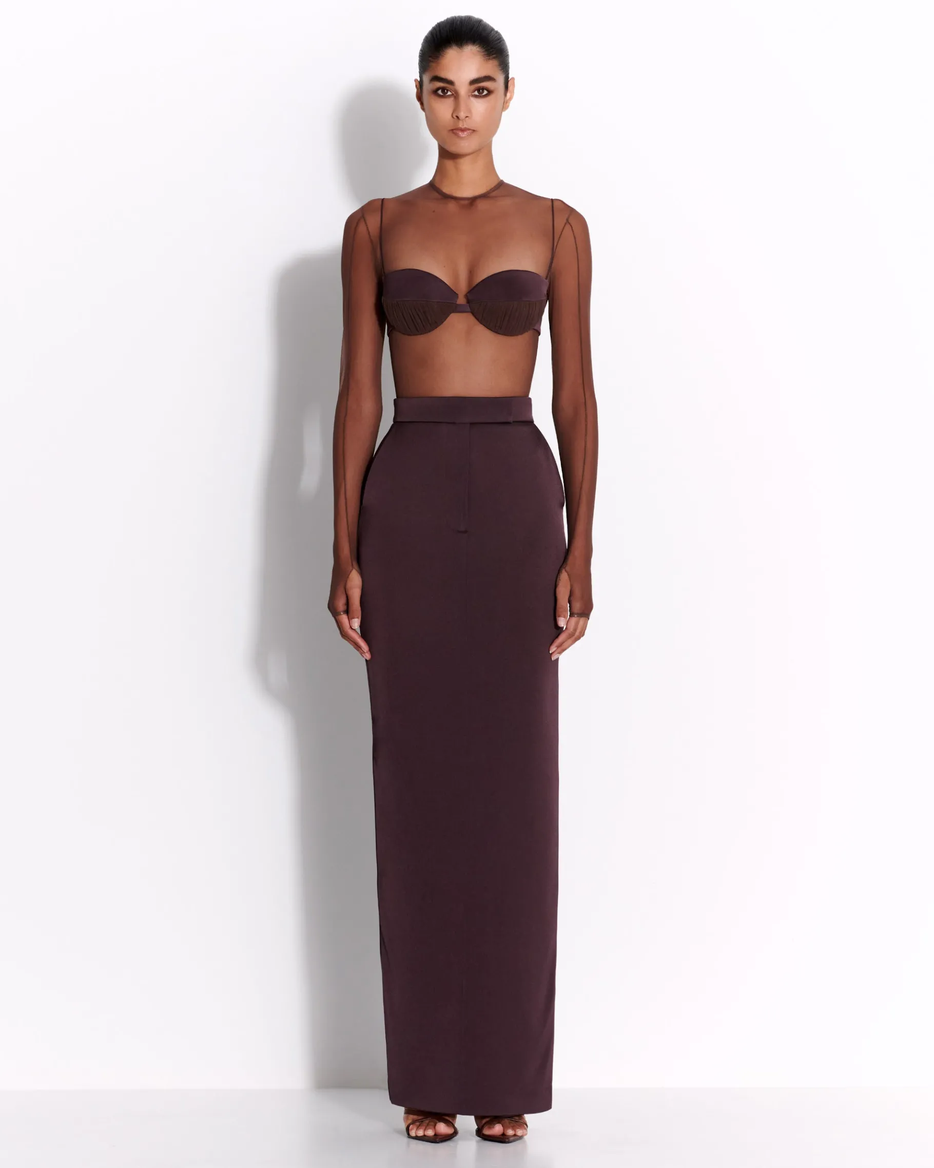 Alex Perry Long Sleeve Bodysuit in Fine Mesh