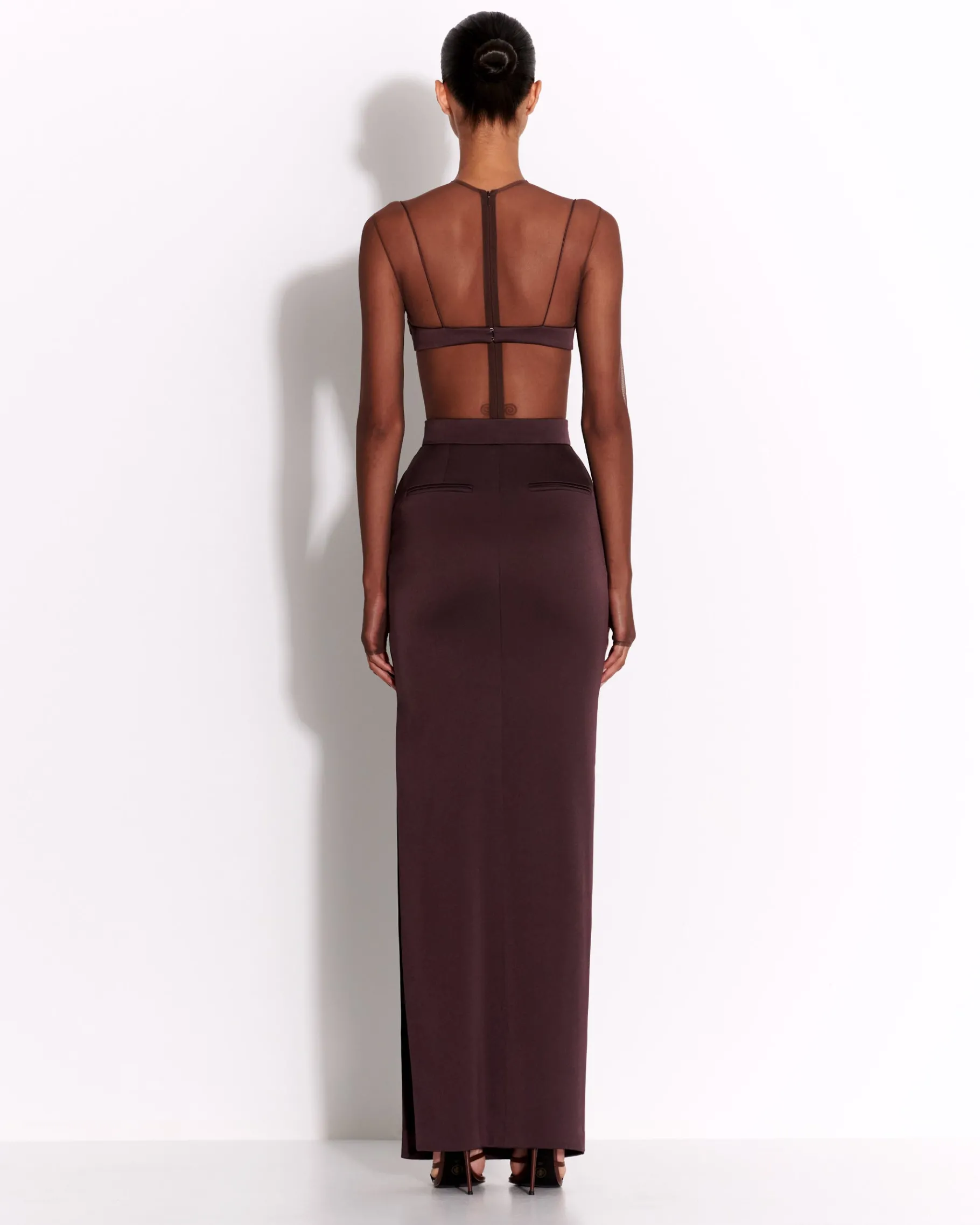 Alex Perry Long Sleeve Bodysuit in Fine Mesh
