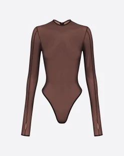 Alex Perry Long Sleeve Bodysuit in Fine Mesh