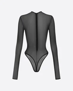 Alex Perry Long Sleeve Bodysuit in Fine Mesh
