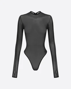 Alex Perry Long Sleeve Bodysuit in Fine Mesh