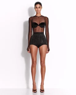 Alex Perry Long Sleeve Bodysuit in Fine Mesh