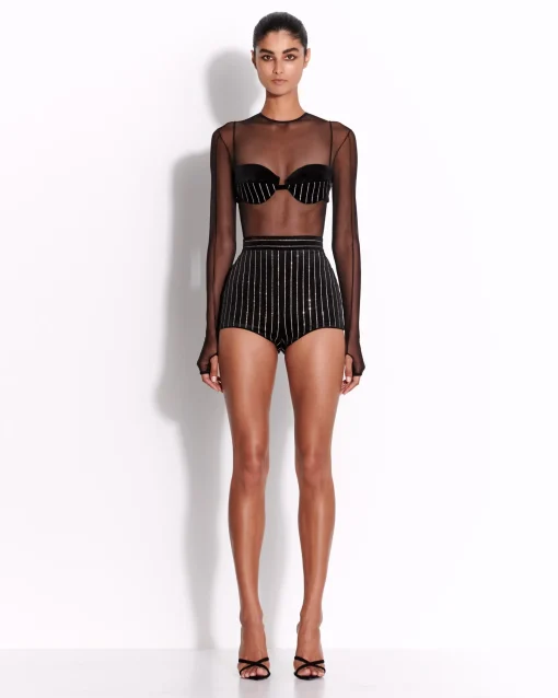 Alex Perry Long Sleeve Bodysuit in Fine Mesh