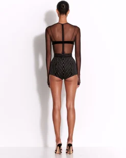 Alex Perry Long Sleeve Bodysuit in Fine Mesh