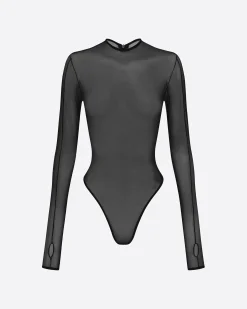 Alex Perry Long Sleeve Bodysuit in Fine Mesh