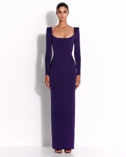 Alex Perry Long Sleeve Column in Satin Crepe