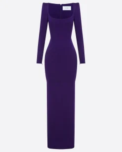 Alex Perry Long Sleeve Column in Satin Crepe