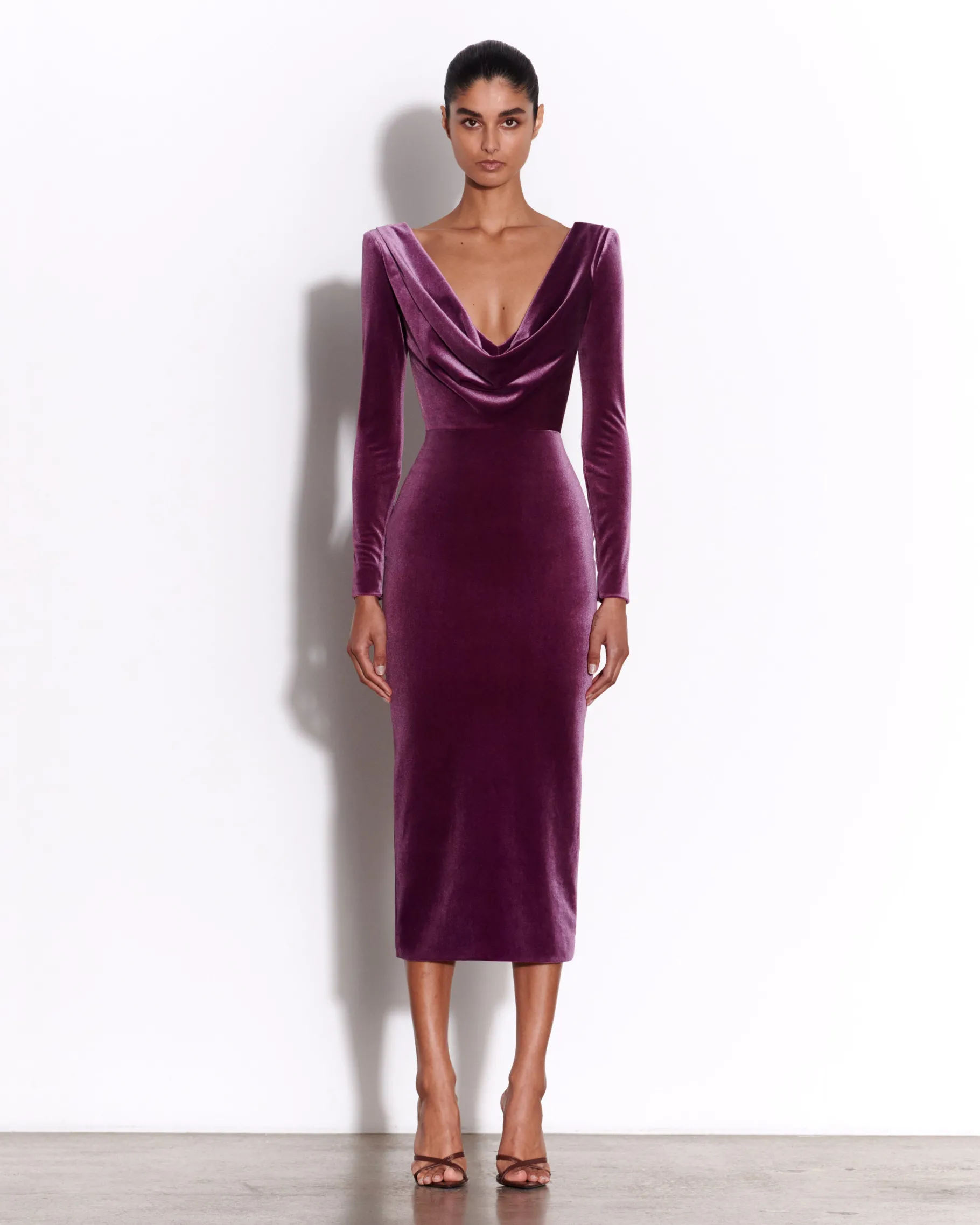 Alex Perry Long Sleeve Drape Dress in Velvet