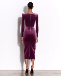 Alex Perry Long Sleeve Drape Dress in Velvet