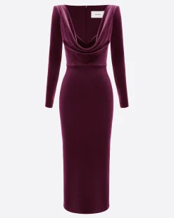 Alex Perry Long Sleeve Drape Dress in Velvet