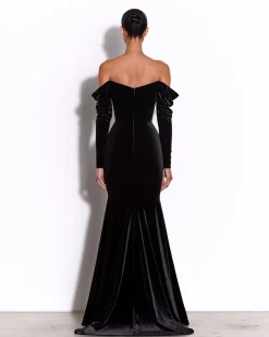 Alex Perry Long Sleeve Off Shoulder Gown in Velvet