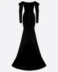 Alex Perry Long Sleeve Off Shoulder Gown in Velvet
