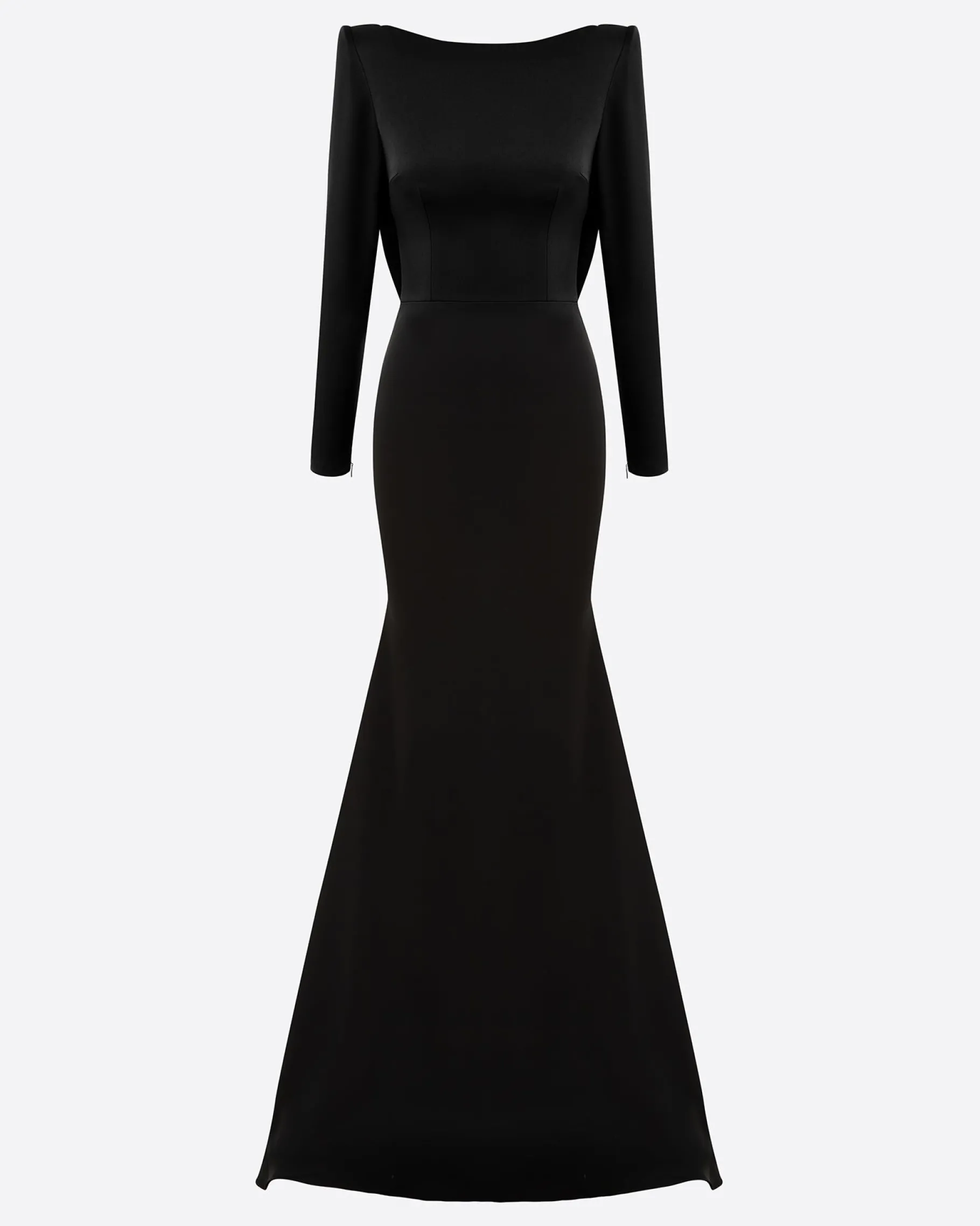 Alex Perry Long Sleeve Open Back Drape Gown in Satin Crepe