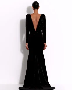 Alex Perry Long Sleeve Open Back Gown in Velvet